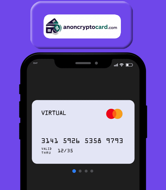 No KYC crypto card displayed on smartphone
